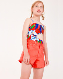 Short pour fille en denim corail avec poches latérales. | tuc tuc