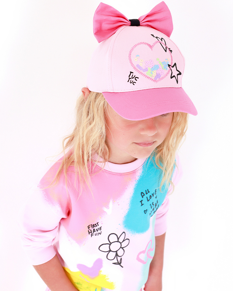 Casquette rose pour fille avec sequins et nœud