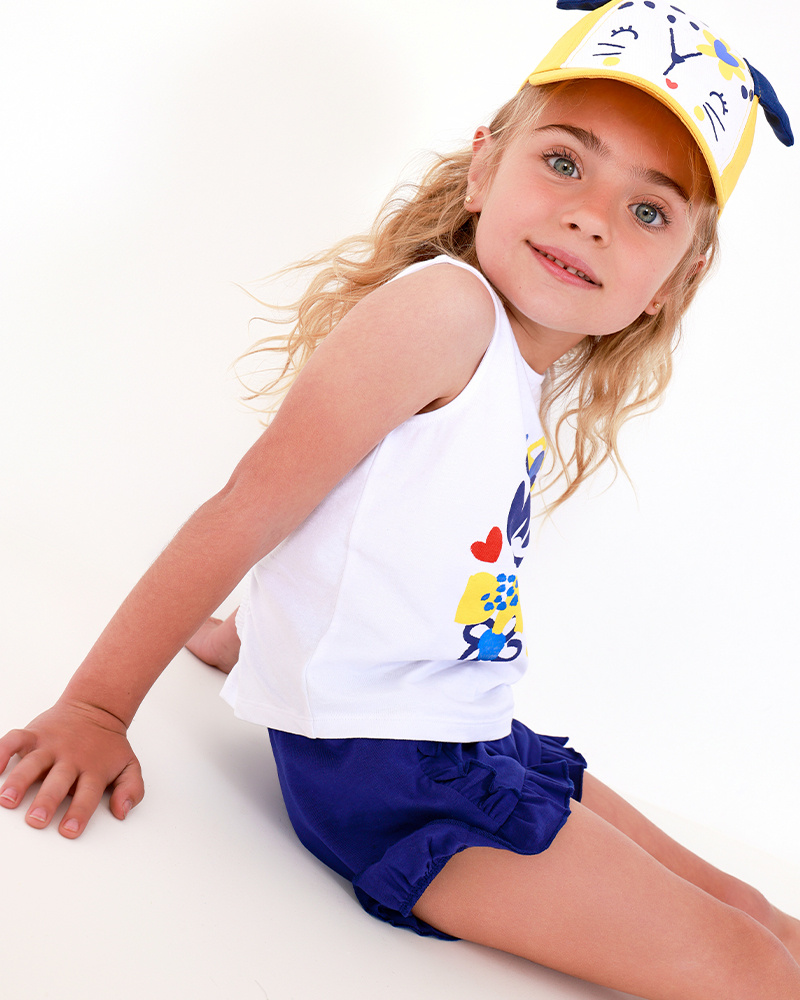 Casquette jaune pour fille avec oreilles bleues