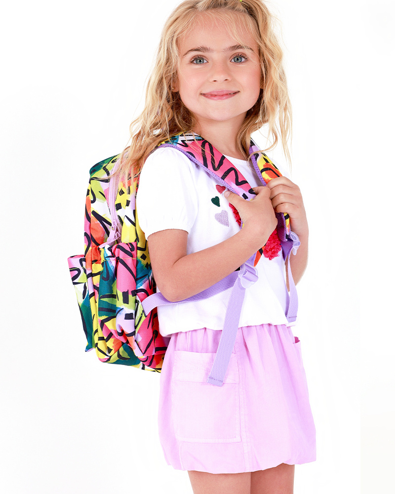 Sac à dos multicolore pour fille avec bretelles lilas ajustables