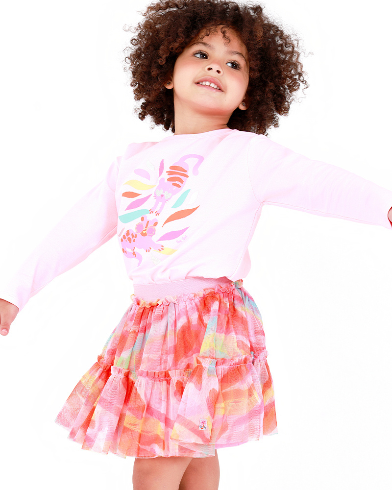 T-shirt rose à manches longues pour fille avec imprimé d’animaux