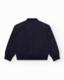 Blouson style bomber bleu marine pour garçon avec fermeture éclair métallique.