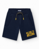 Bermuda bleu marine pour garçon avec taille élastique et imprimé devant.