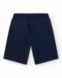 Bermuda bleu marine pour garçon avec taille élastique et imprimé devant.