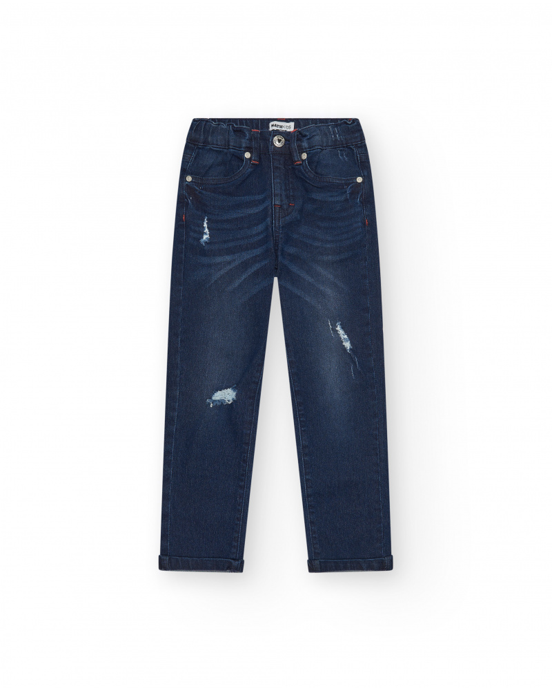 Pantalon en jean bleu foncé pour garçon avec effet usé.