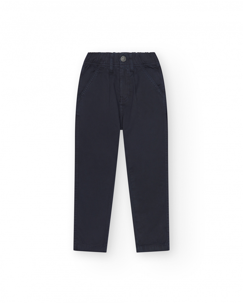 Pantalon bleu marine pour garçon avec taille ajustable et poches latérales.