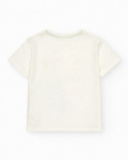 T-shirt écru pour garçon avec imprimé graphique multicolore.