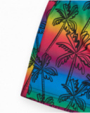 Short de bain multicolore pour garçon avec imprimé palmiers et taille ajustable.