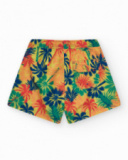 Short de bain multicolore pour garçon avec imprimé tropical et taille élastique.