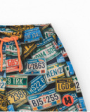 Short de bain multicolore pour garçon avec imprimé plaques d'immatriculation et taille ajustable.