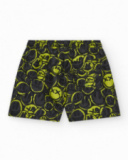 Short de bain noir pour garçon avec imprimé émojis et cordon fluo.