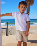 Polo blanc pour garçon avec bordures contrastées et broderie | tuc tuc