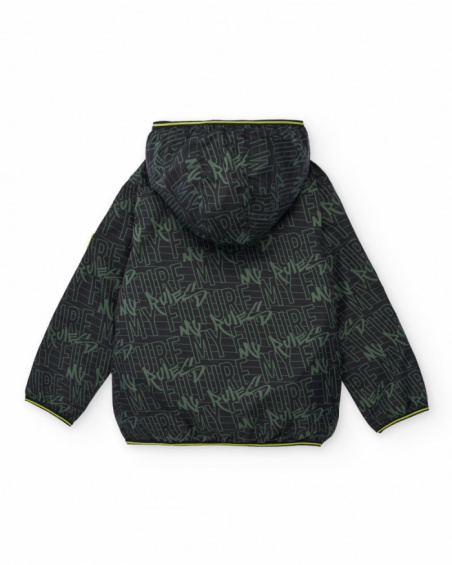 Blouson garçon noir avec capuche imprimée