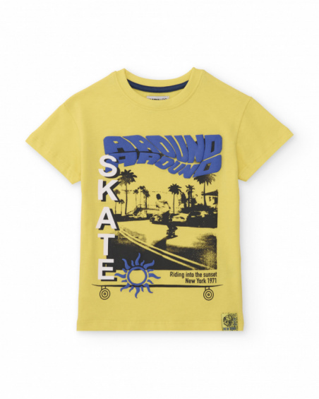 T-shirt garçon jaune avec imprimé skate