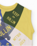 Débardeur garçon en jaune avec imprimé skate