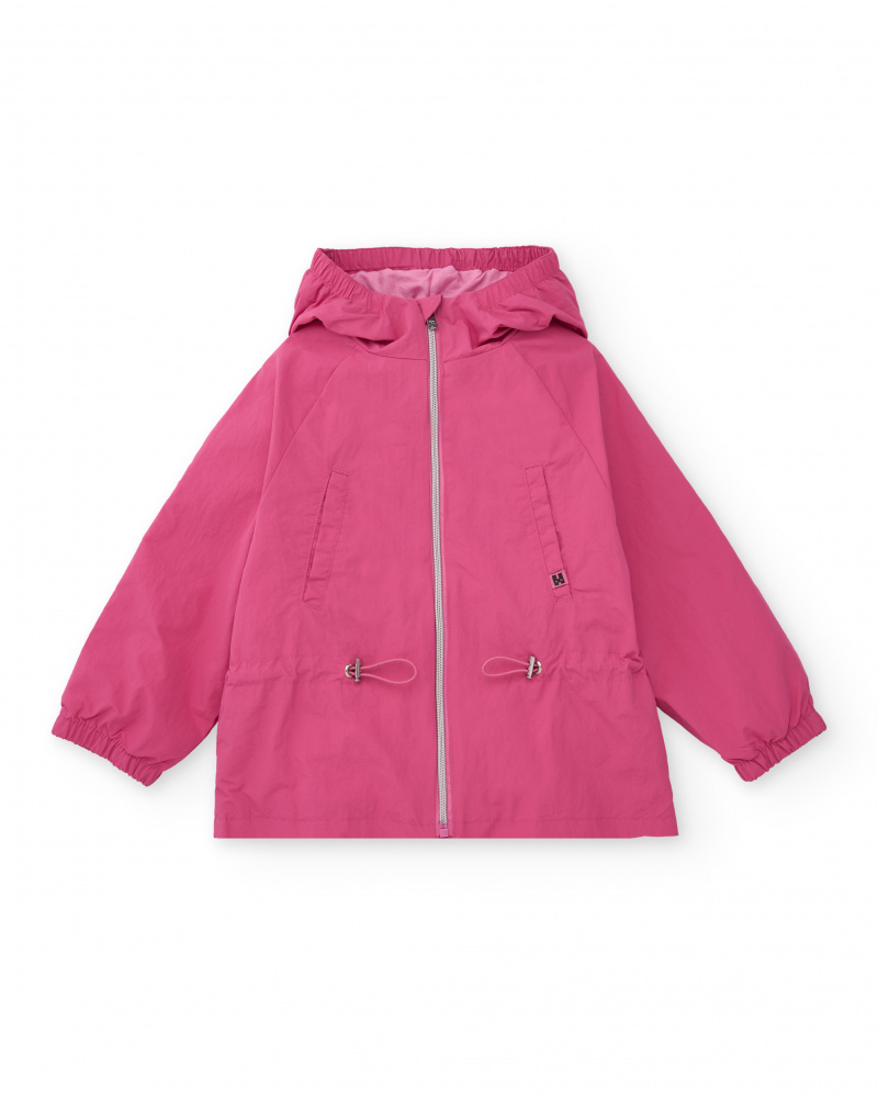 Veste fille rose avec capuche et taille ajustable