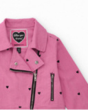 Veste biker fille en rose avec imprimé cœurs
