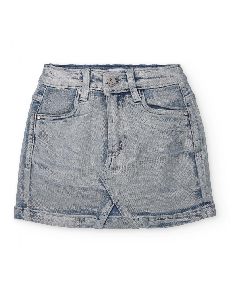 Jupe en jean fille en gris avec bas croisé