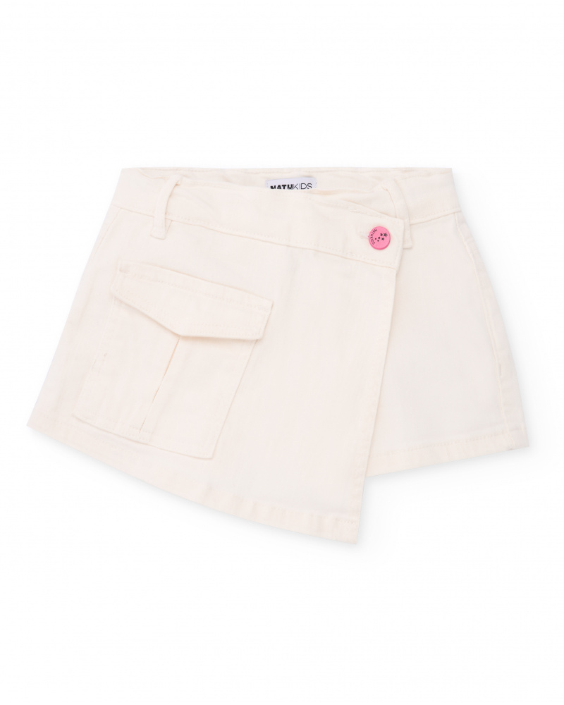 Jupe-short fille en écru avec poches décoratives