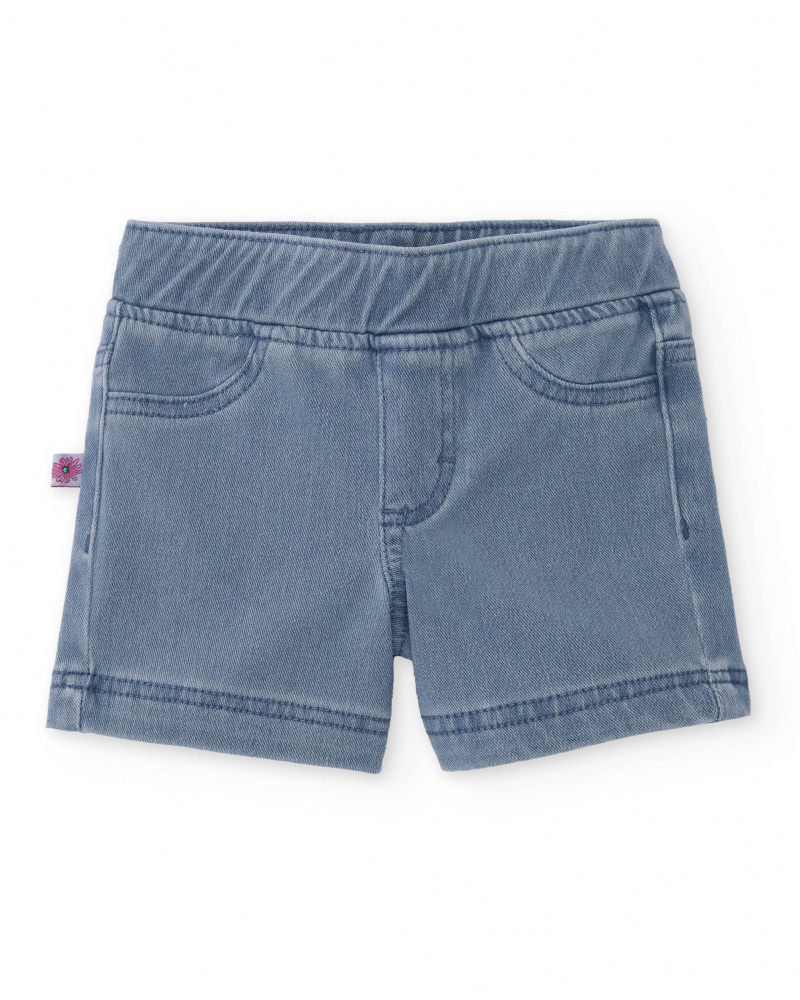 Short fille en denim bleu avec taille élastique