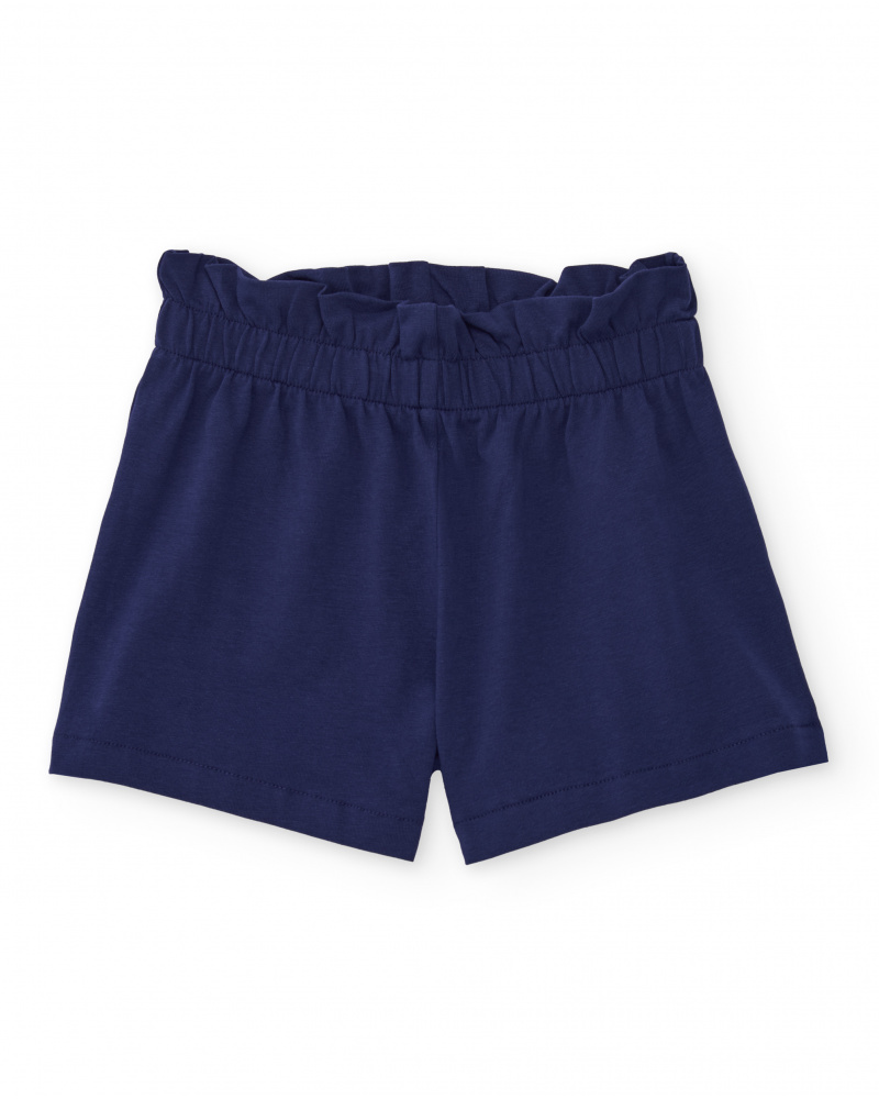 Short fille en bleu marine avec taille froncée