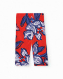 Legging fille en rouge avec imprimé fleuri bleu