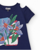 T-shirt fille en bleu marine avec épaules dénudées et imprimé fleuri