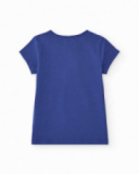 T-shirt fille en bleu cobalt avec imprimé fleuri latéral