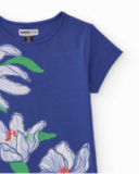 T-shirt fille en bleu cobalt avec imprimé fleuri latéral