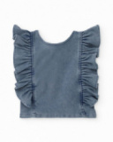 Blouse fille en denim bleu avec volants aux épaules
