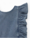 Blouse fille en denim bleu avec volants aux épaules