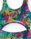 Maillot de bain fille multicolore avec imprimé tropical et découpe