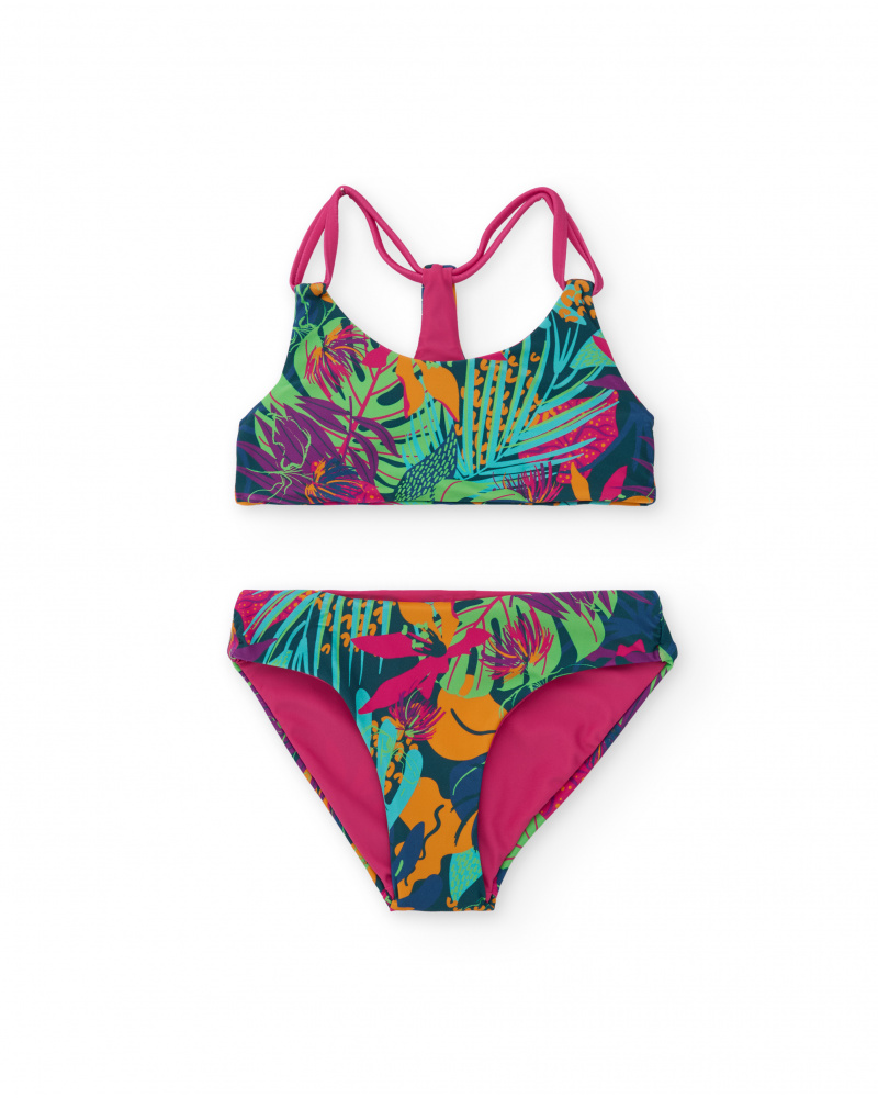 Bikini fille réversible multicolore avec dos nageur