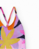 Maillot de bain fille multicolore avec imprimé artistique et bretelles croisées