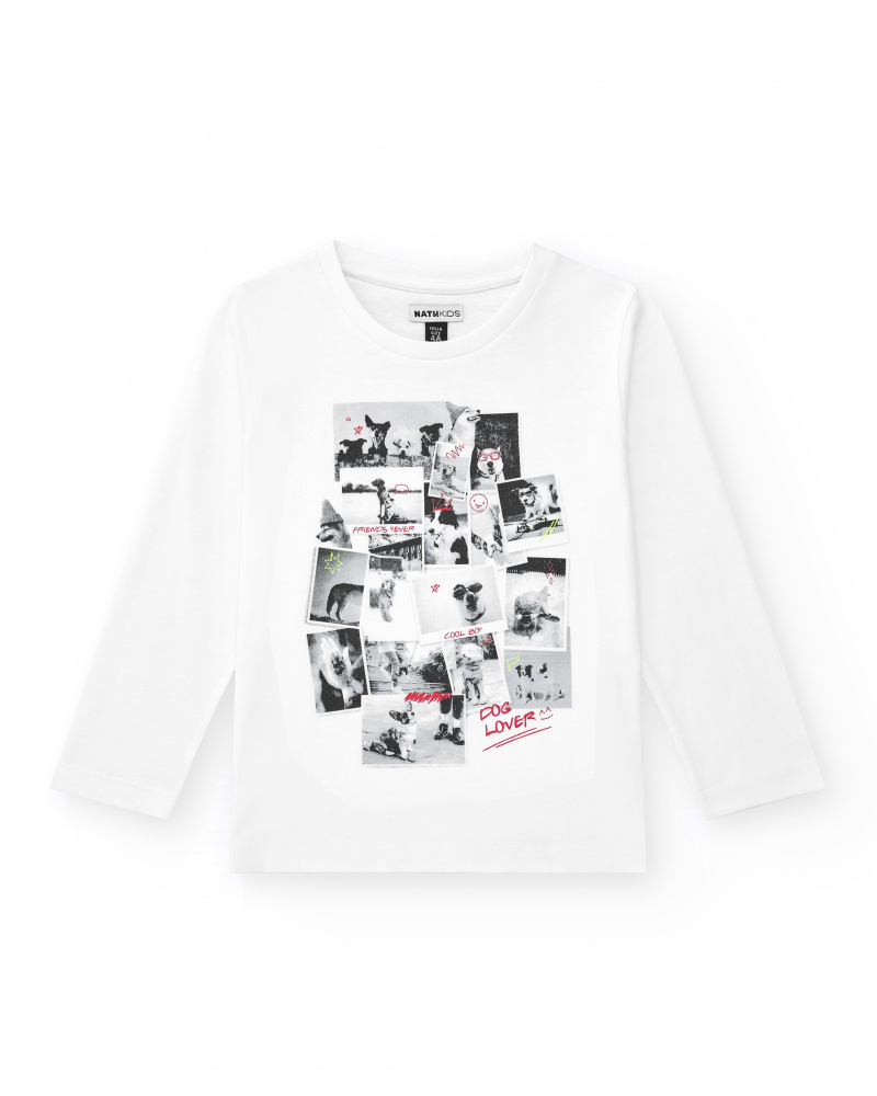 T-shirt garçon en blanc avec imprimé de chiens