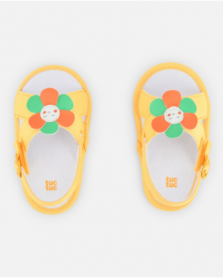Sandales bébé fille jaunes avec fleur décorative