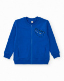 Sweat-shirt garçon bleu avec fermeture éclair et imprimé crocodile