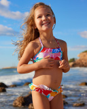 Bikini bleu pour fille avec imprimé floral et volants | tuc tuc