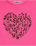 T-shirt à manches longues pour fille fuchsia avec cœur imprimé animal