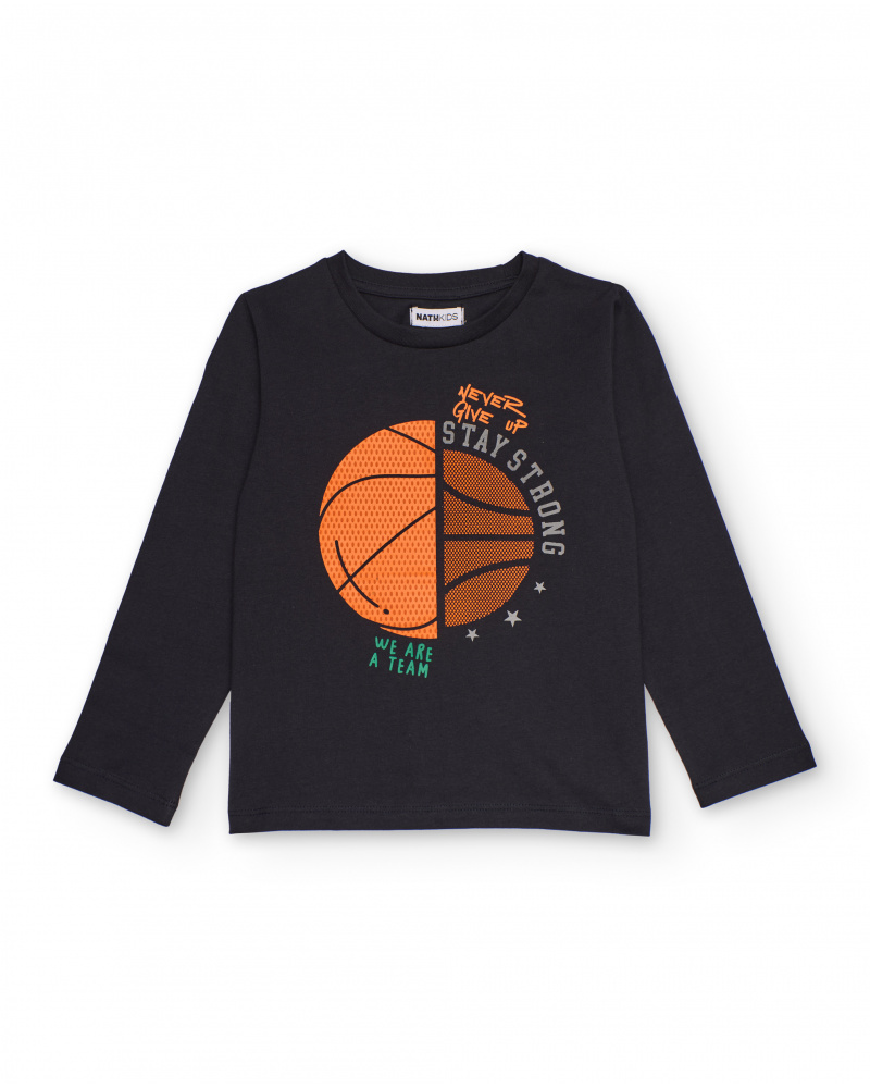 T-shirt à manches longues pour garçon avec imprimé ballon de basket