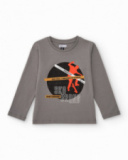 T-shirt à manches longues gris pour garçon avec imprimé skateur
