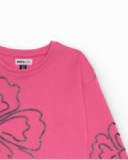 Sweat-shirt fuchsia pour fille avec motif floral en strass