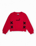 Sweat-shirt rouge pour fille avec rubans croisés