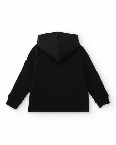 Sweat à capuche noir pour garçon avec imprimé vert fluo