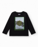 T-shirt noir à manches longues pour garçon avec imprimé géométrique