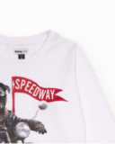 T-shirt blanc à manches longues pour garçon avec imprimé chien motard