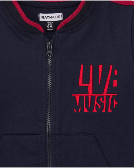 Veste bomber bleu marine pour garçon avec détails rouges et broderie