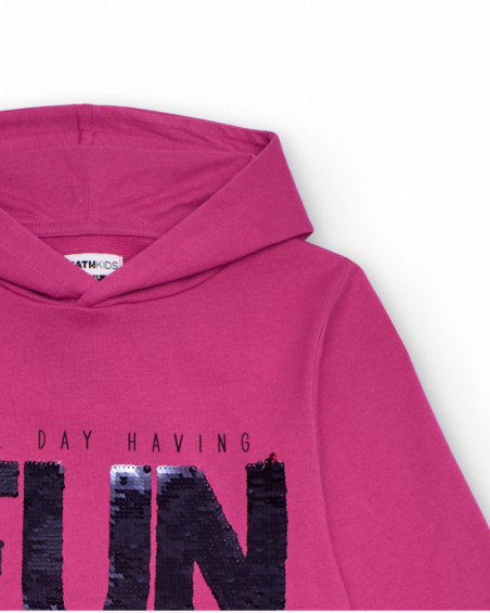 Sweat-shirt fuchsia à capuche avec sequins réversibles