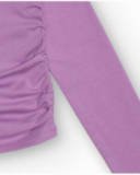 T-shirt à manches longues lilas pour fille avec cœur en sequins