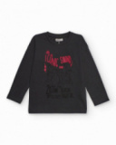 T-shirt à manches longues gris foncé pour garçon avec imprimé musical